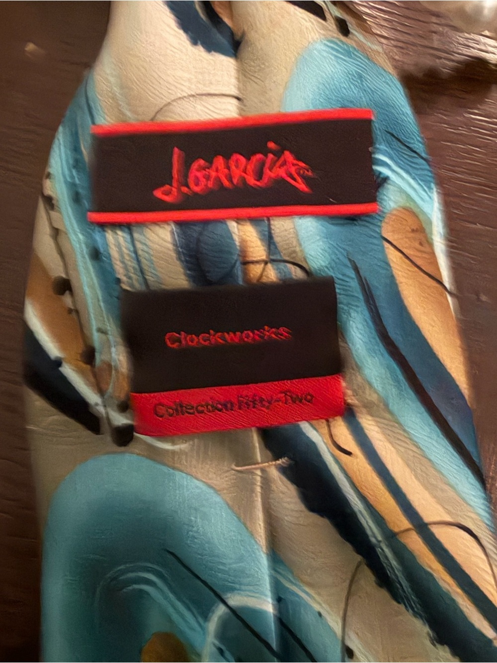 J. Garcia Teal, Blue and Gold Patterned Silk Tie with Crystal Crab Accents - Picture 4 of 4